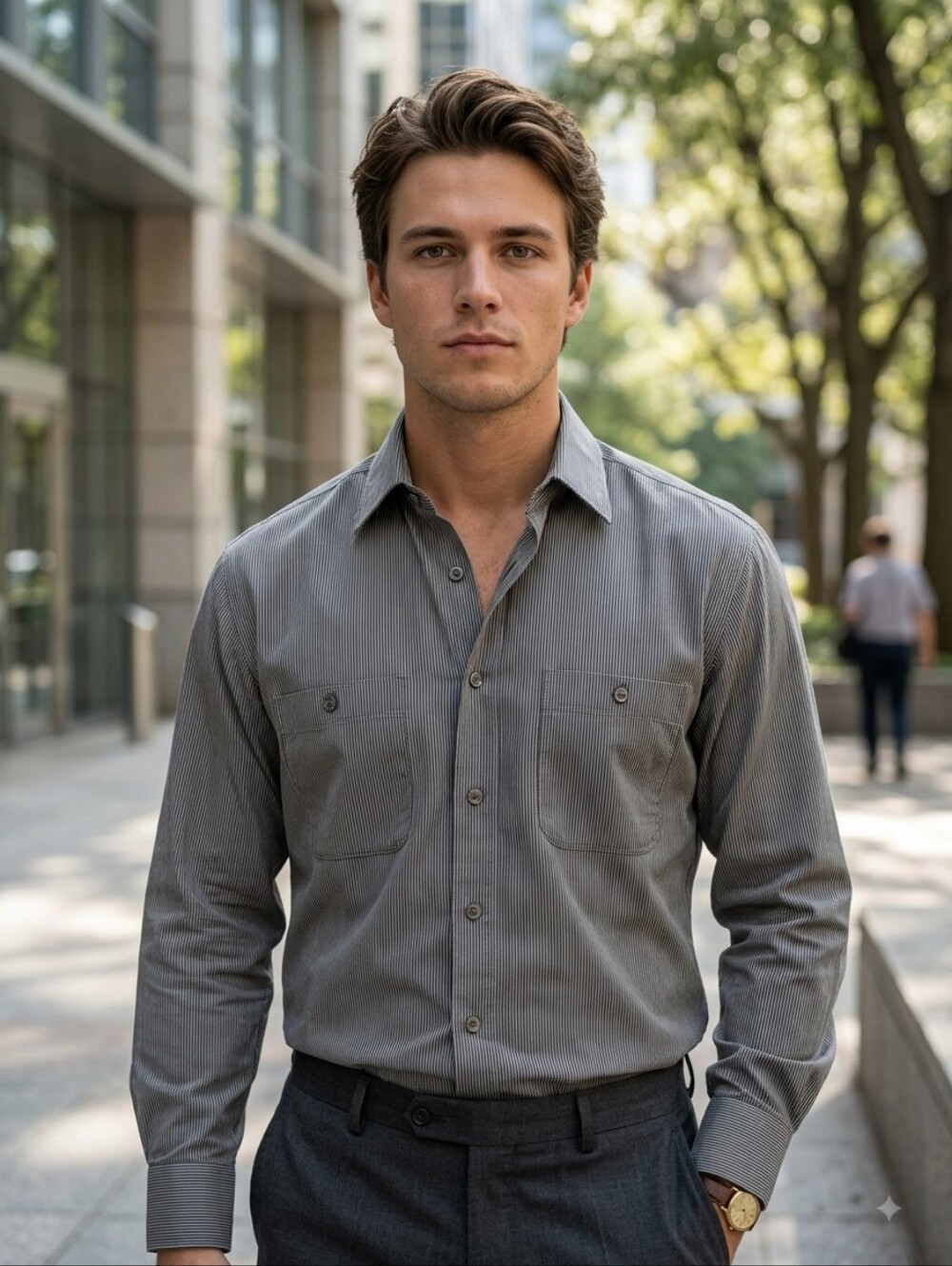Thomas Jeffery Cotton Pinstripe Shirt Dual Pocket Tech Bloke Style
